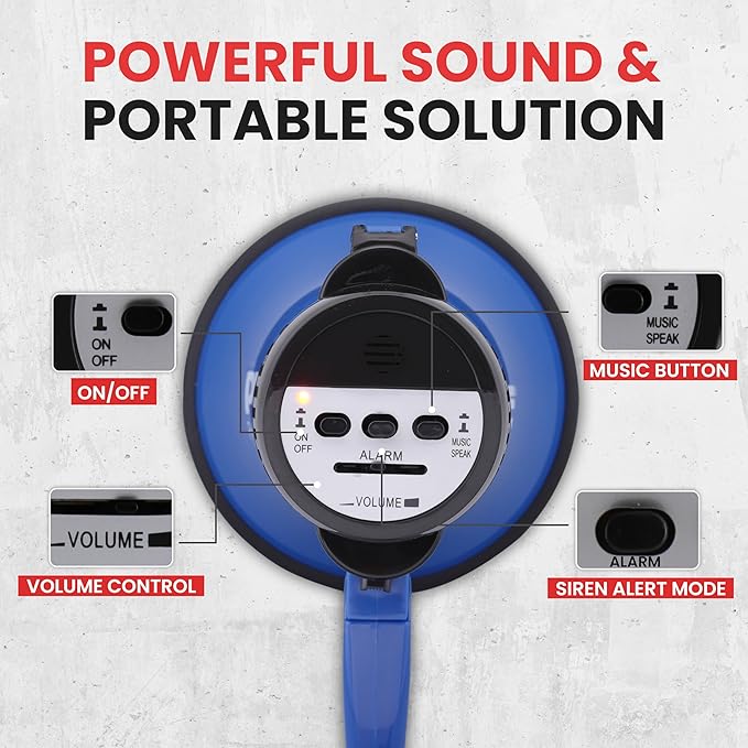 Pyle Compact Battery-Operated Megaphone with Siren - 30 Watt Power, Microphone, 2 Modes, PA Sound, Bullhorn, Foldable Handle for Cheerleading, Police Use (Blue)