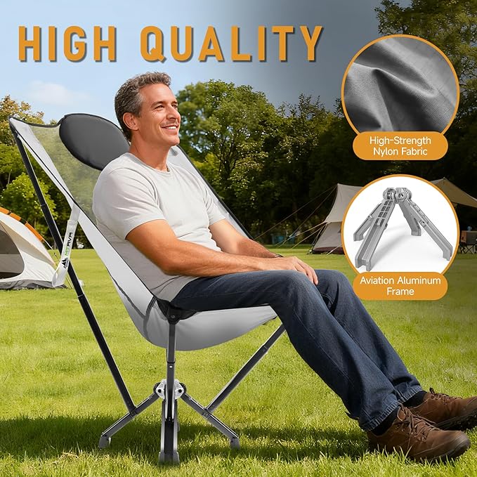 High-Back Camping & Indoor Chair — Full Back Support for Long Sitting, Stable Aluminum Frame, Anti-Slip Feet, Folding Chair for Home, RV & Outdoor Use