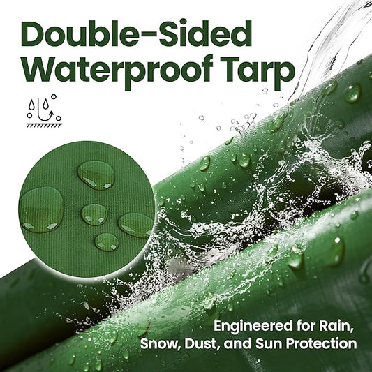 Waterproof Heavy Duty Tarp 15 x 20 5 Mil Thick PE Tarp Army Green Camping Outdoor Garden Wooden Cover Tarpaulin Tearresistant