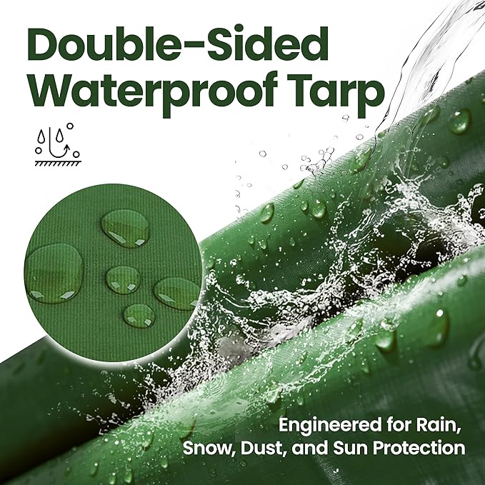 Thick Camping Tarp 12' x 20' 9-mil Shelter Waterproof Tarps for Boat Pool Green