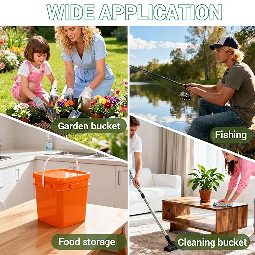 ASEVAT Orange 1 Gallon Bucket with Lid, Square Food Grade Storage Containers with Lids, Pail Container with Handle, Bucket for Cleaning Heavy-Duty Extra Durable BPA Free