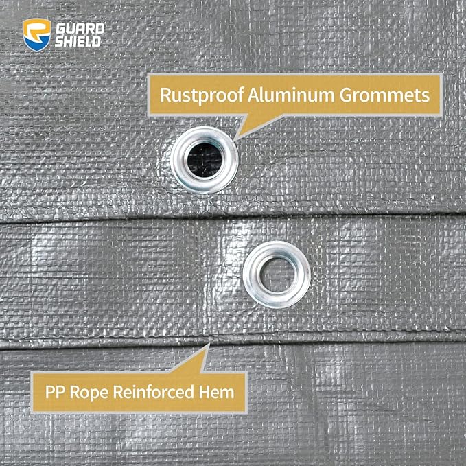 GUARD SHIELD Heavy Duty Tarp 16x16 Feet Silver/Black Multi Purpose Thick Waterproof Poly Tarp Cover 10mil
