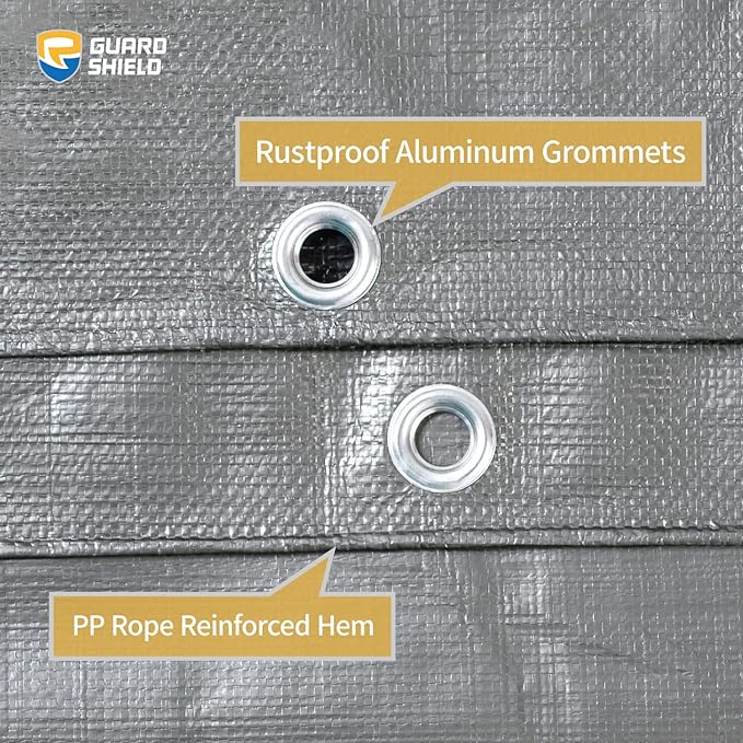 GUARD SHIELD Heavy Duty Tarp 20x20 Feet Silver/Black Multi Purpose Thick Waterproof Poly Tarp Cover 10mil