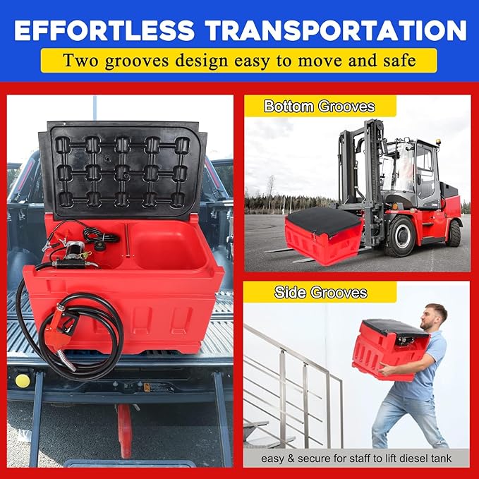 Portable Gasoline Diesel Fuel Transfer Tank with Pump, 15GPM High Flow Rate, 48 Gallon Portable Fuel Tank with 12V DC Electric Fuel Transfer Pump for Gasoline Diesel Dual Fuel Capability