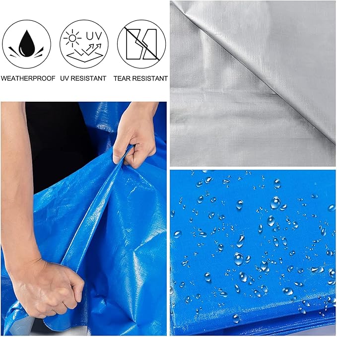 Blue Tarp, Tarps Heavy Duty Waterproof 14x14, Waterproof Plastic Poly 16 Mil Thick Tarpaulin with Metal Grommets Every 19.5 Inches - Emergency Rain Shelter, Outdoor Cover, and Camping Use