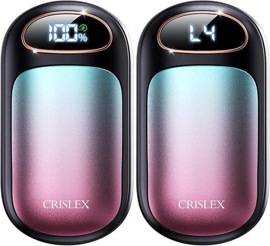 CRISLEX Electric Hand Warmers Rechargeable 2 Pack, 4 Levels Fast Heat, Reusable Hand Warmers with LED Display, Portable Magnetic Pocket Heater, Gifts for Christmas, Men, Women, Raynauds, Hunting, Golf