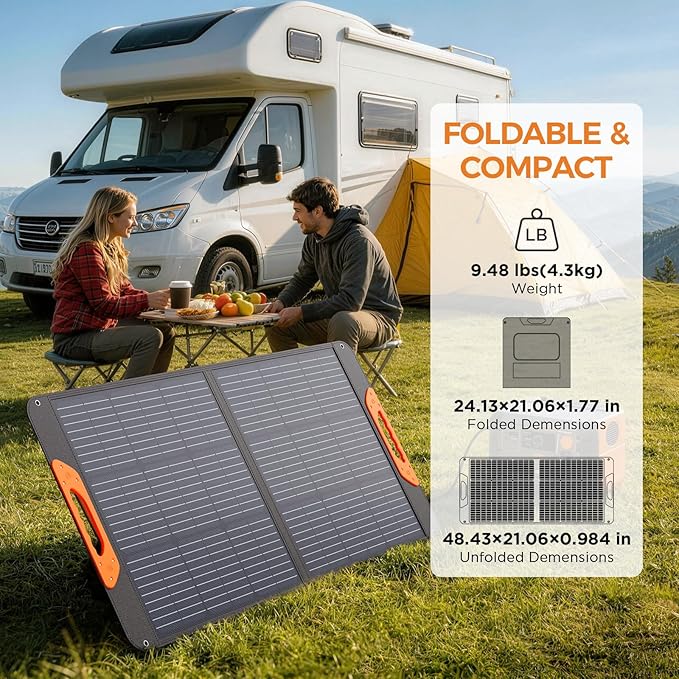 100W Portable Solar Panel,Camping Essentials, 20V ETFE Foldable Solar Charger for Power Station,QC3.0 USB-A &Type-C Output,23.5% High Efficiency IP67 Waterproof for Camping RV Offgrid Living