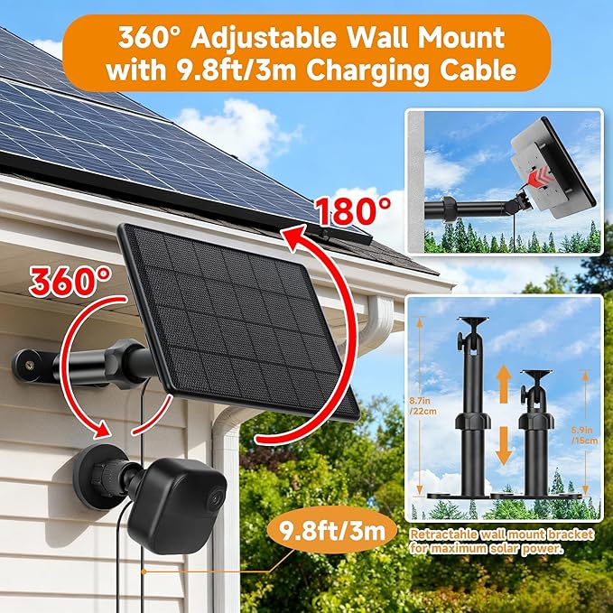 Solar Panel for Blink Outdoor 4(4th Gen)/Blink Outdoor(3rd Gen) XT3 and Blink XT2/XT Camera,6W Solar Charger for Blink with 360° Adjustable Mount 5.9in to 8.7in,9.84ft Outdoor Power Cable,Waterproof