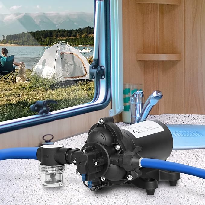 ECO-WORTHY 33-Series Water Pressure Diaphragm Pump Industrial 110V AC 4.0GPM Flow 50PSI Rated Pressure Self Priming RV Fresh Water Pump for Camper Kitchen Bathroom Marine Yacht Caravan