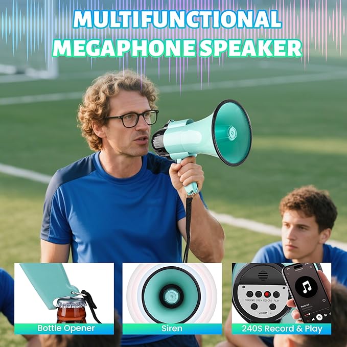 30 Watt Power Portable Megaphone Bullhorn Speaker Voice, Siren/Alarm and 240S Recording with Volume Control and Strap