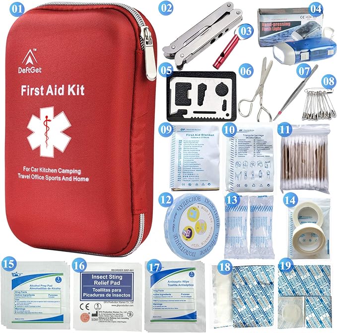 deftget 163 Pieces First Aid Kit Waterproof IFAK Molle System Portable Essential Injuries Medical Emergency equipment Survival kits for Car Kitchen Camping Travel Office Sports Home