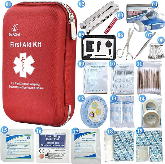 deftget 163 Pieces First Aid Kit Waterproof IFAK Molle System Portable Essential Injuries Medical Emergency equipment Survival kits for Car Kitchen Camping Travel Office Sports Home