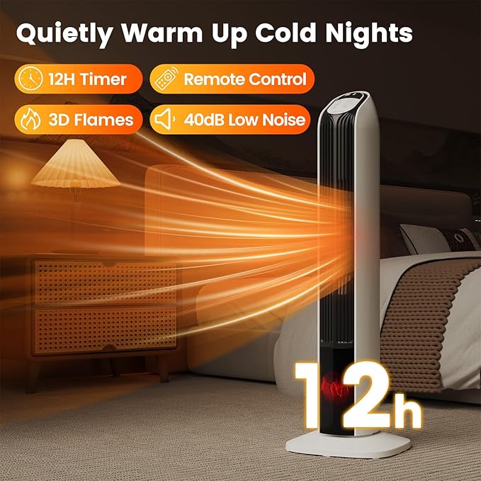 VCJ 33” Space Heater for Indoor Use, 1500W PTC Ceramic Electric Heater with Thermostat, Remote, 12H Timer, 108°Oscillation, LED Display Quiet Portable Heater for Bedroom Office