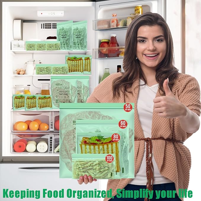 Compostable Sandwich Food Storage Freezer Bags, 80 Count | 2 Mil | 6.5 IN x 5.8 IN, Freshness Easy Open Biodegradable Eco-Friendly Reclosable Compost Zip Bags