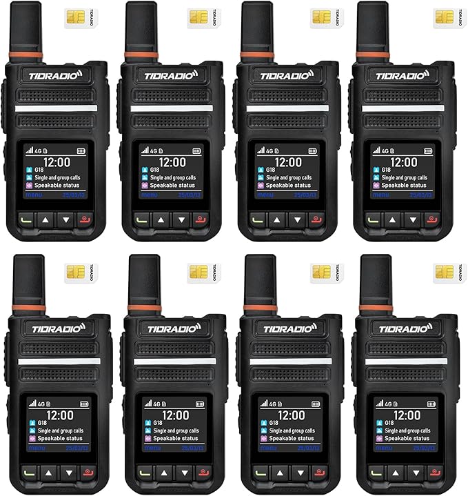 TIDRADIO TD-G18 Rapid Walkie Talkies Unlimited Range 6000+ Miles, Long Range Nationwide PTT 4G LTE PoC Radio with SIM Card Global Use for Family, Logistics, Company -8Pack