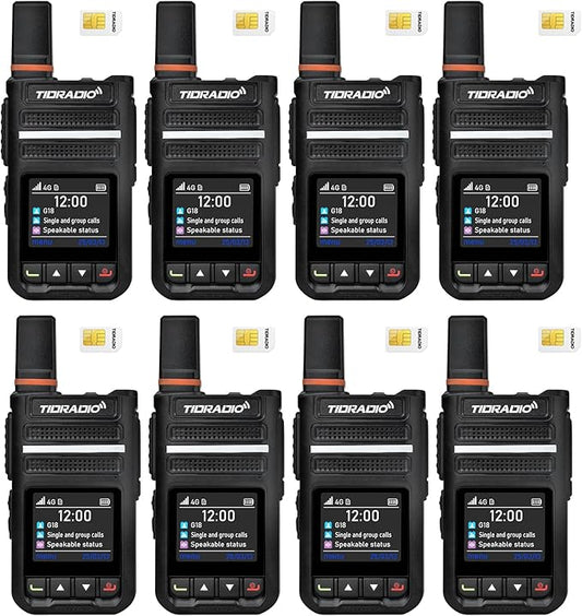 TIDRADIO TD-G18 Rapid Walkie Talkies Unlimited Range 6000+ Miles, Long Range Nationwide PTT 4G LTE PoC Radio with SIM Card Global Use for Family, Logistics, Company -8Pack