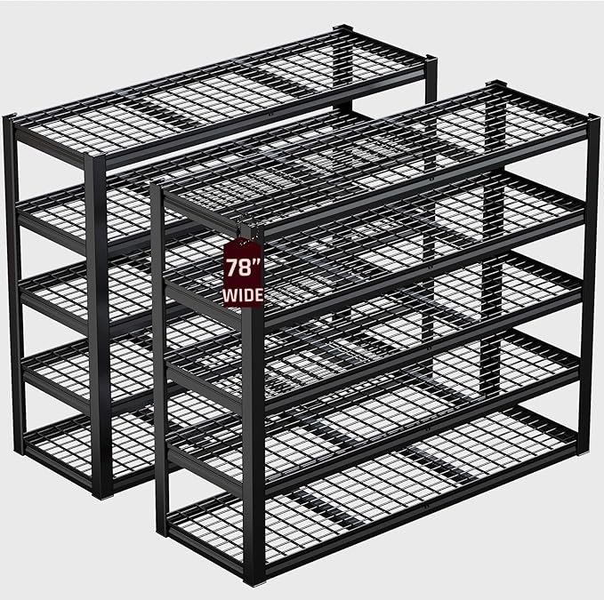 5-Tier Storage Shelves, 78" W Garage Shelving Heavy Duty Metal Adjustable Garage Shelves, Shelving Units Industrial Shelving for Warehouse, 78" W x 24" D x 78" H,2 Pack