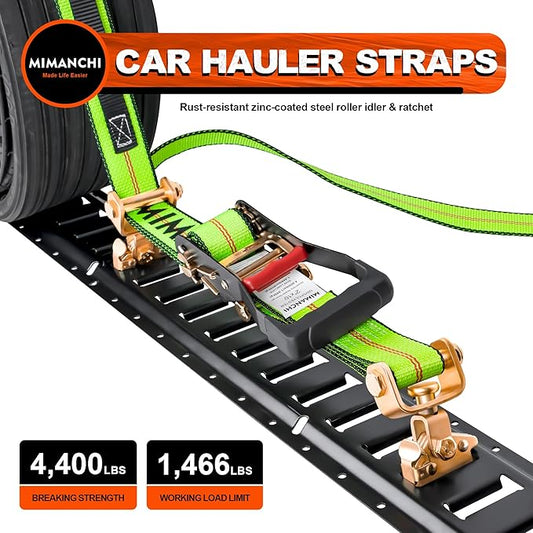 2" x 16' E Track Tire Straps with Fittings, 4 Pack, Car Tie Down Straps for Trailers, Over The Wheel Ratchet Strap with Rubber Blocks, Vehicle Auto Tie Down Kit for Hauling Oversize Tires