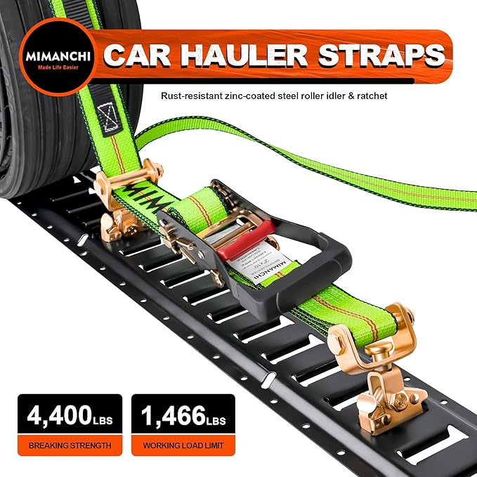 2" x 10' E Track Tire Straps,4Pack,Wheel Straps with E-Track Idler Swivel Anchors Vehicle Hauler,Car Tie Down Straps for Trailers with 3 Rubber Blocks for Towing Car, ATV,UTV