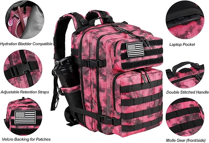 LHI Tactical Military Backpack for Men and Women 25L/35L Army Assault Pack Bag Small Rucksack with Bottle Holder