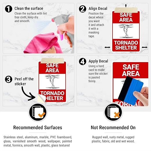 Safe Area Tornado Shelter Sign, 10x7 Inches, 4 Mil Vinyl Decal Stickers Weather Resistant, Made in USA by Sigo Signs