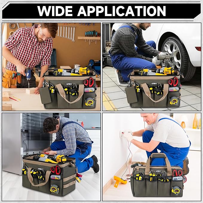 Tool Bag,16-Inch Heavy Duty Tool Bags for Men,27 Pockets Tool Box Organizer Storage,Wide Mouth Toolbag Tools Tote Carrying Case for Dad,Mechanic,Electrician,Bag Only