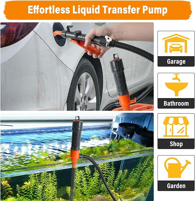 Portable Fuel Transfer Pump, 2.6GPM Battery Powered Fluid Siphon Pump with Adjustable Flow Nozzle - Universal for Gasoline, Diesel, Water Transfer, Battery Gas Pump for Mechanic,Home,Outdoor Use