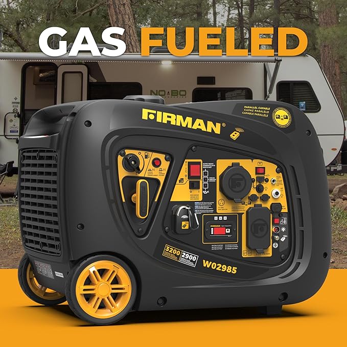 FIRMAN W02985 Gas Inverter Portable Generator, 3200W Remote Start, Quiet 58dB, 1.8-Gal Tank, 9 Hrs Runtime, Wheel Kit, RV Ready, Use for Camping, Tailgating & Outdoor Recreation