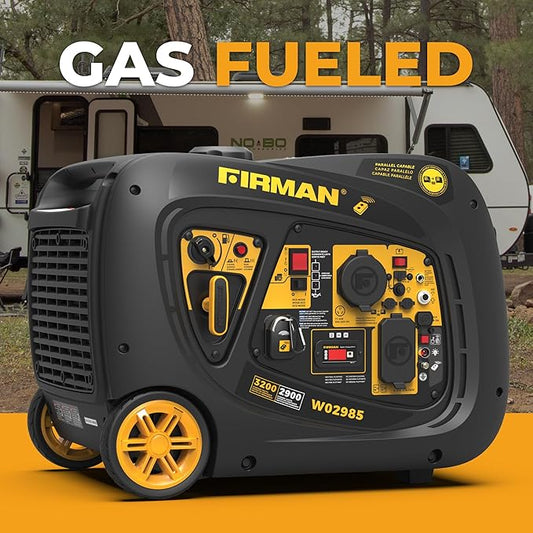 FIRMAN W02985 Gas Inverter Portable Generator, 3200W Remote Start, Quiet 58dB, 1.8-Gal Tank, 9 Hrs Runtime, Wheel Kit, RV Ready, Use for Camping, Tailgating & Outdoor Recreation