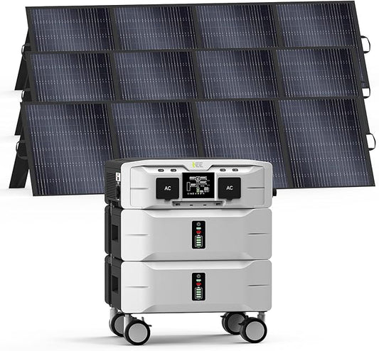 IEE SP5000 Power Station & Solar Generator with 3×200W Panels Included,5000W (Peak 9000W)120/240V Dual Voltage,5120Wh EV-Grade LFP Batteries,3500W 1.6H Fast Charge,EPS&APP for Home Backup.