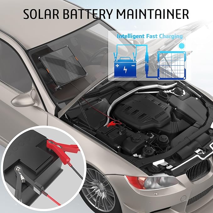 OYMSAE12V Solar Battery Charger ，10W Waterproof Solar Battery Maintainer,Portable Solar Panel Charger with Upgraded MPPT Controller for Car, Motorcycle, Boat, Marine, RV, Trailer, Tractor,Truck, etc