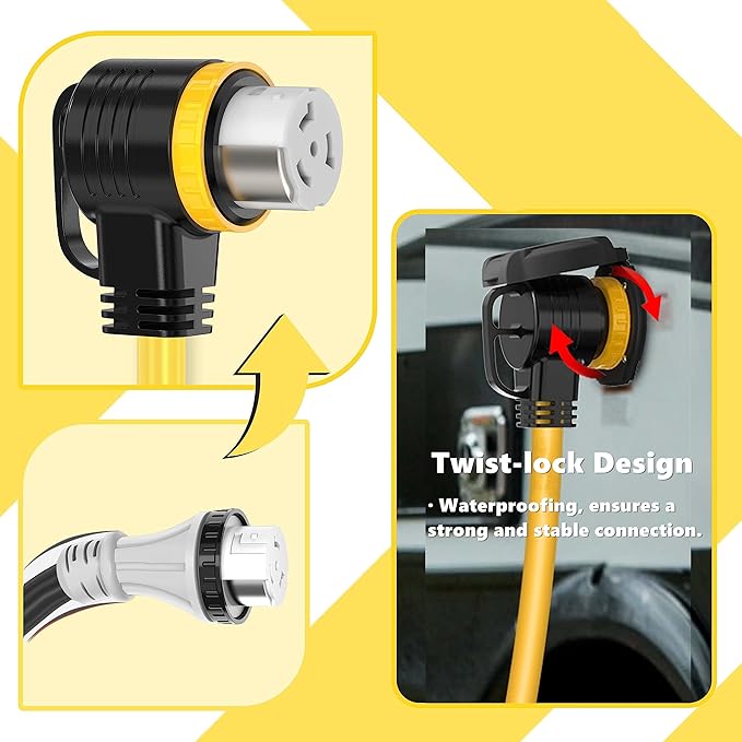 20 Feet 50 Amp RV/Generator Cord, UL Listed, Locking Connector, NEMA 14-50P to SS2-50R Twist Locking, Newly Designed 90°Grip Handle, 6/3+8/1 Gauge STW Wire