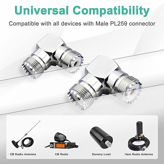 Upgraded SO239 90 Degree Adapter 2-Pack, SO-239 Right Angle Adapter UHF Female Coax Cable Connector SO239 PL259 Elbow Copper