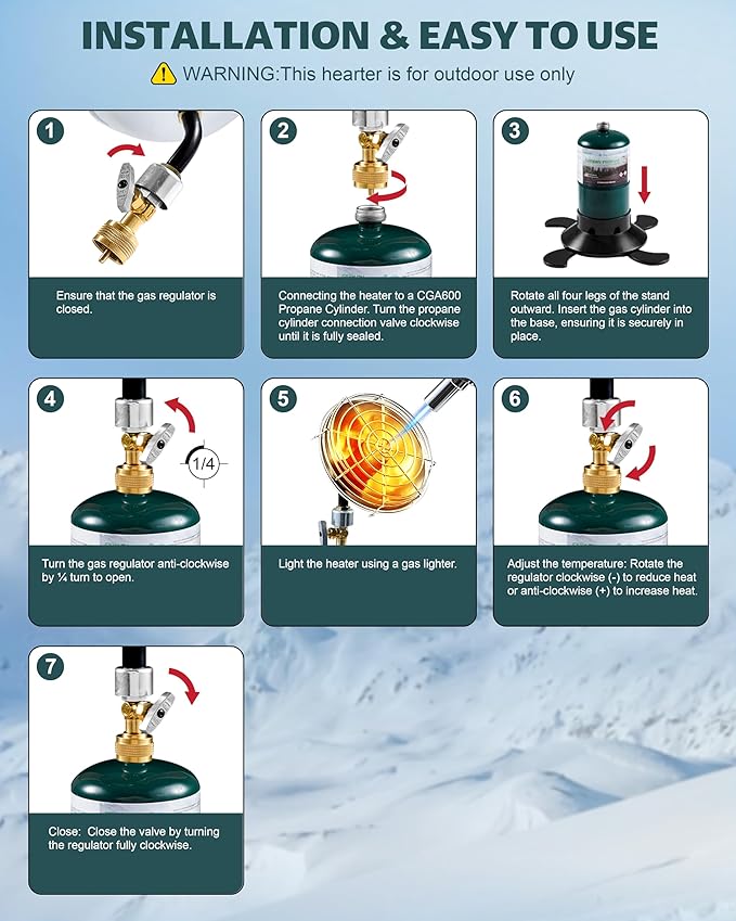 Ravs Portable Propane Heater for Camping, 6500BTU Outdoor Tent Heater with Foldable Tank Holder and Control Valve, Golf Cart Heater for Hiking, Ice Fishing, Hunting, Backyard, Fuel not Included