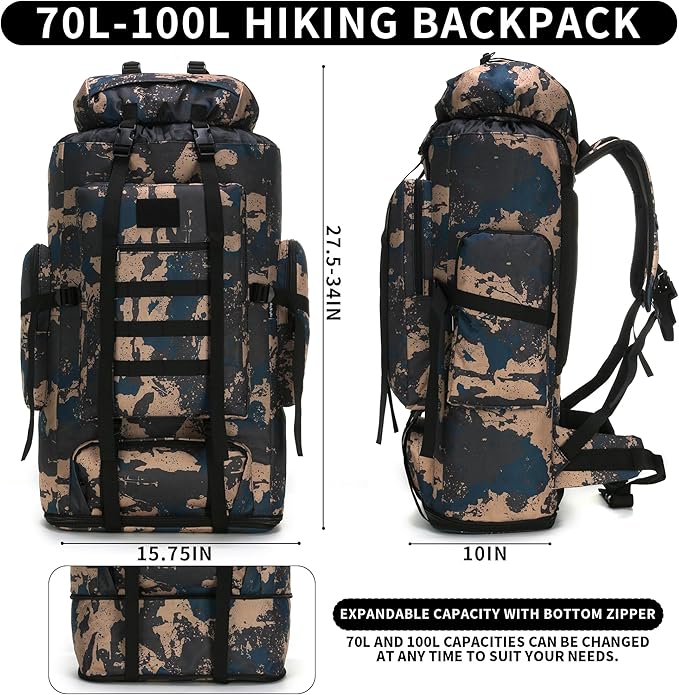 Hiking Backpack for Men 70L/100L Camping Backpack Military Rucksack Molle 3 Days Assault Pack for Climbing