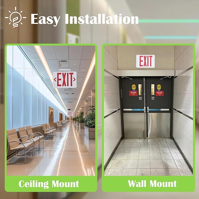 Gruenlich LED Exit Sign,Emergency Light with Double Face and Battery Backup, UL 924 Qualified, AC 120/277V, US Standard Hardwired Red Letter Exit Lights for Business, 2-Pack