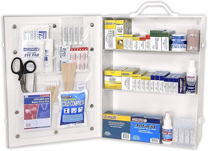 Rapid Care First Aid 80094 3 Shelf ANSI/OSHA Compliant All Purpose First Aid Cabinet, Wall Mountable
