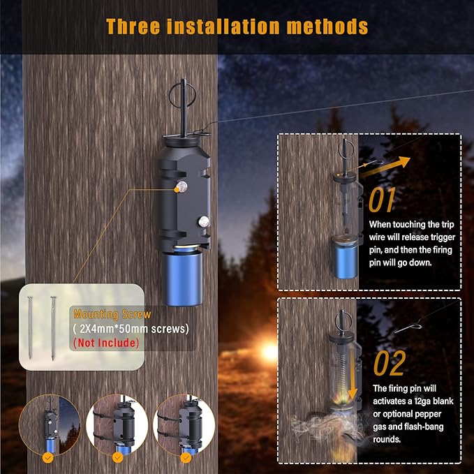 Trip Alarm, Perimeter Trip Alarm, 12 Gauge Camping Trip Wire Alarm Device, Early Warning Security System for Camping and Property Safety/Bear Deterrent,Camping Safety Trip Alarm（Adapter Not Included
