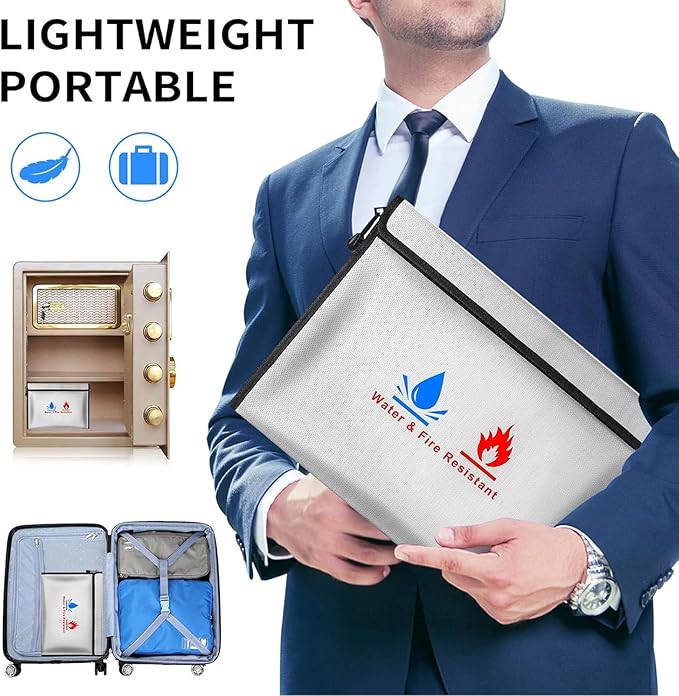 Fireproof Waterproof Money Document Bag - 3 Pack Safe Upgraded Zipper Bags, Fire & Water Resistant Storage Organizer Pouch for A4 A5 Documents Holder,File,Cash,Jewelry,Passport,Tablet,Laptop