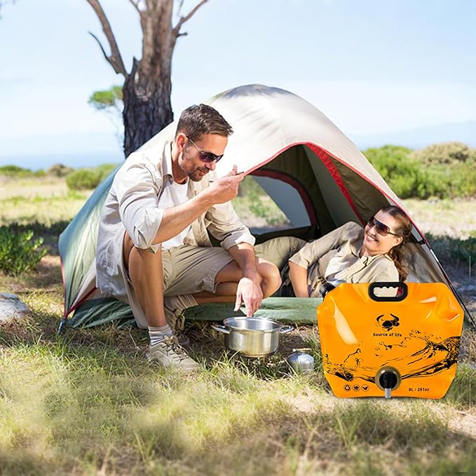 Collapsible 8L Water Storage Bag, BPA-Free Portable Folding Water Jug with Adjustable Faucet, Leakproof Emergency Water Bag for Camping, Hiking, Riding, Outdoor Sport (2, Orange)