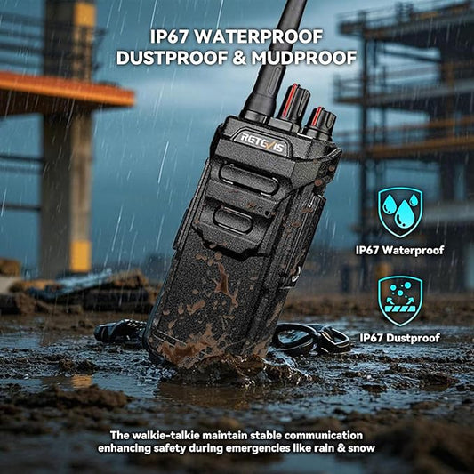 Retevis RT48 Waterproof Walkie Talkies with Earpiece,Professional/Business 2 Way Radio,Heavy Duty Two Way Radio,Six-Way Charger,IP67,VOX,SOS Alarm,1200mAh,for Outdoor Restaurant Hotel School(6 Pack)