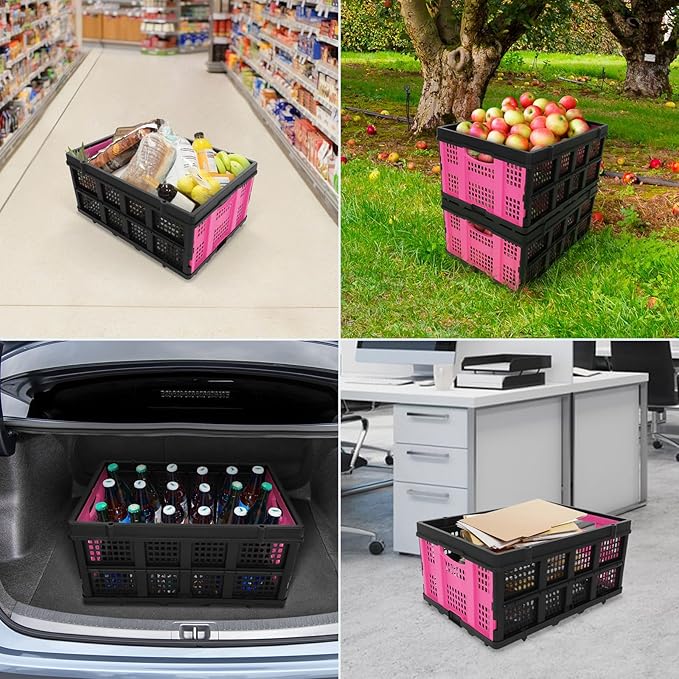 FAHKNS 60L Collapsible Milk Crates for Storage: Stackable & Portable Basket Foldable Plastic Crates for Office, Home, Garage