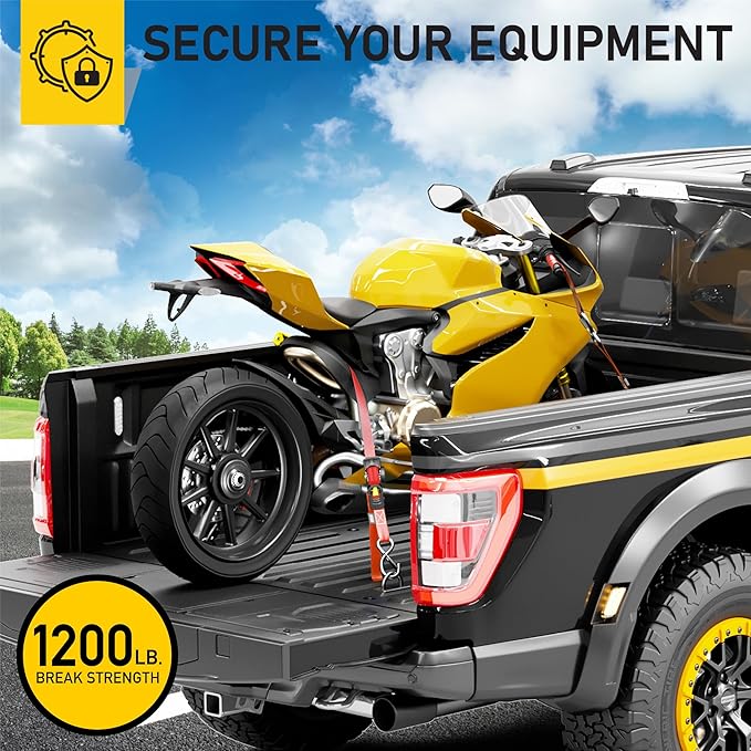 AUGO Retractable Ratchet Straps | 4 Heavy Duty Ratchet Straps Self Retractable Tie Downs with Soft Loops & Storage Bag for Motorcycle, Truck, Trailer, Cargo Van | 1200 Lb Break Strength 1” x 10’