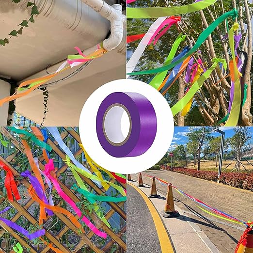 6 Pack Purple Flagging Tape, Non-Adhesive Plastic Ribbon Neon Marking Roll, 1inch*600ft, Marking Tape for Tree Marking, Hunting, Boundaries and Hazardous Areas,Trail Marking