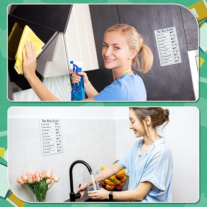4 Pieces Chore Chart for Kids to Do List Chores Boards Plastic RV Checklist Boards Memo Detachable Message Checklist Slider Schedule Planning Chart with 8 Cardstock for Check Items(White)