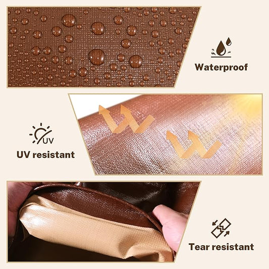 12x24 FT Tarp 22 mil Extreme Heavy Duty Waterproof tarps,Brown&Beige Multipurpose Outdoor Tarpaulin Tear-Proof&UV-Resistant,for Canopy,Camping,Roof,Trailer, Etc