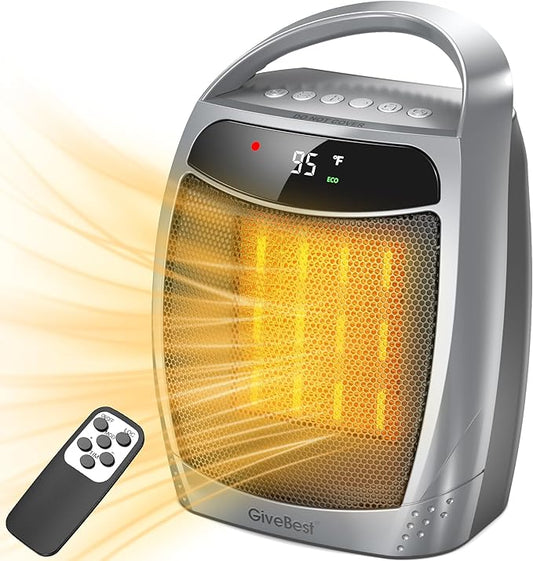 GiveBest Digital Space Heater, 1500W Portable Electric Heater for Indoor Use, Remote, 4 Mode, Timer, ECO Mode,PTC Ceramic Fast Safety Heat for Bedroom Office Home
