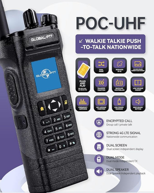2-Pack PoC + UHF Analog Radios with SIM Card – Dual-Mode Walkie Talkies Unlimited Range Nationwide 4G LTE 10W High Power Long-Range Two-Way Radios for Business & Outdoor (Green, 5288)