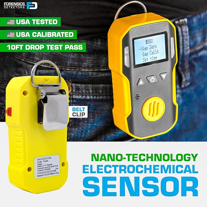 Hydrogen Cyanide Gas Detector (HCN) | USA NIST Calibration & Certificate | USB Recharge | Sound, Light and Vibration Alarms | 0-50ppm HCN |