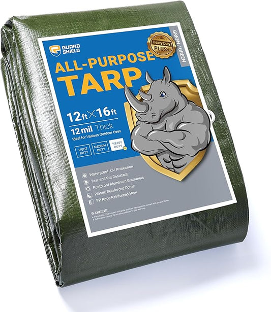 GUARD SHIELD Tarp Green Tarps Heavy Duty Waterproof 12x16 Feet Extra Large Outdoor Tarp Cover 12mil